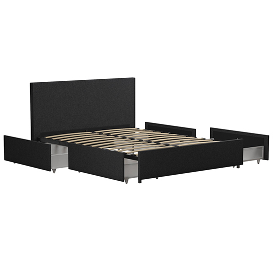 Kingston Fabric Double Bed With 4 Drawers In Dark Grey