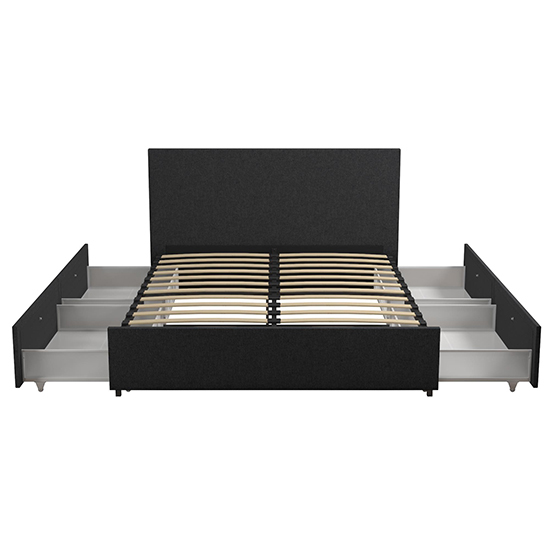 Kingston Fabric Double Bed With 4 Drawers In Dark Grey