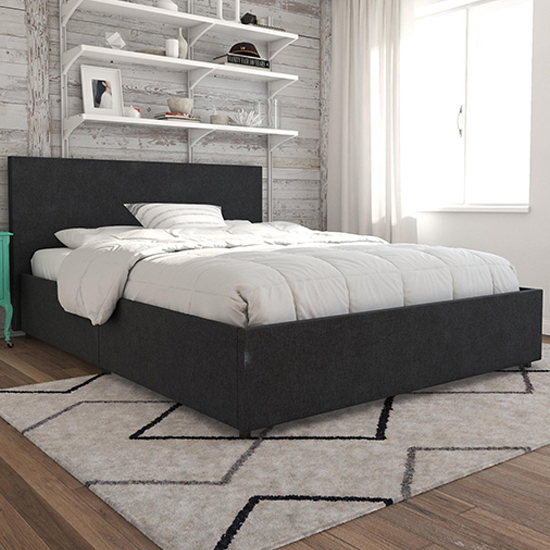 Read more about Keely linen fabric king size bed with 4 drawers in dark grey