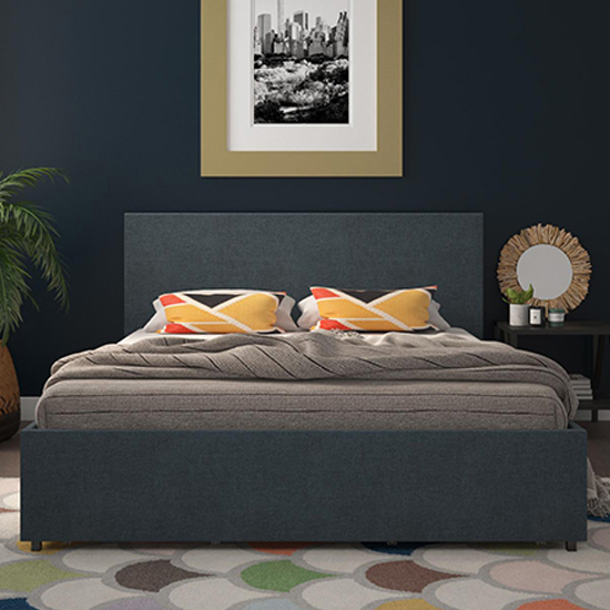 Kingston Fabric King Size Bed With 4 Drawers In Navy