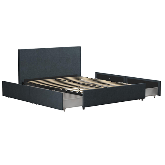 Kingston Fabric King Size Bed With 4 Drawers In Navy