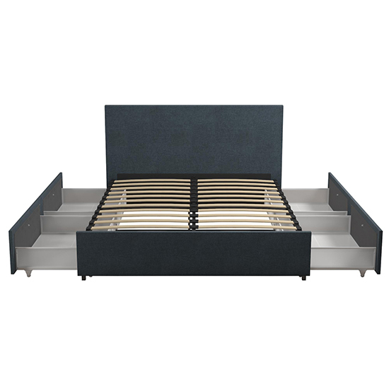 Kingston Fabric King Size Bed With 4 Drawers In Navy