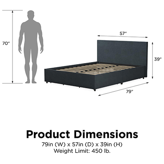 Kingston Fabric King Size Bed With 4 Drawers In Navy