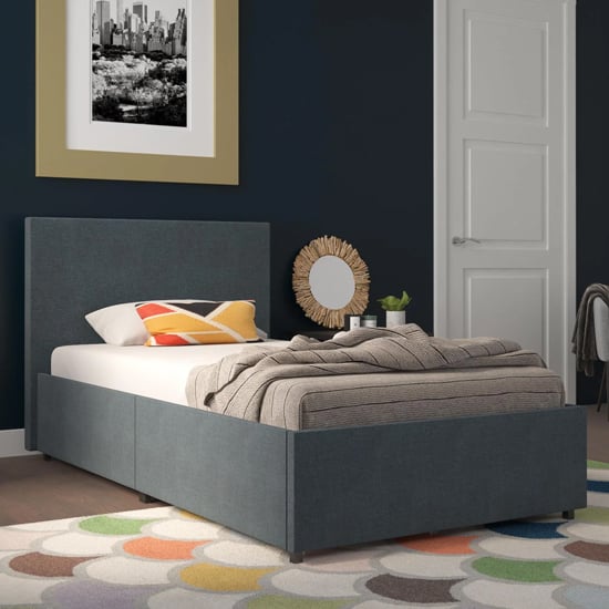 Product photograph of Keely Linen Fabric Single Bed With 2 Drawers In Navy from Furniture in Fashion