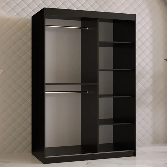 Keene II Mirrored Wardrobe 120cm With 2 Sliding Doors In Black