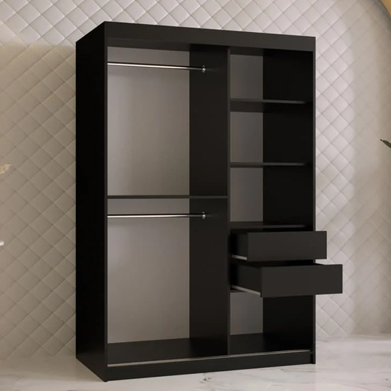 Keene II Mirrored Wardrobe 120cm With 2 Sliding Doors In Black
