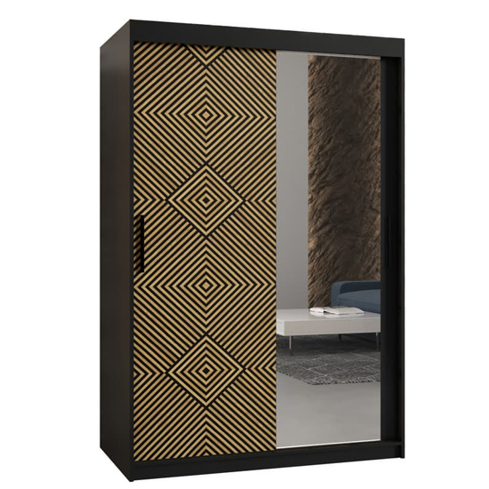 Keene II Mirrored Wardrobe 120cm With 2 Sliding Doors In Black