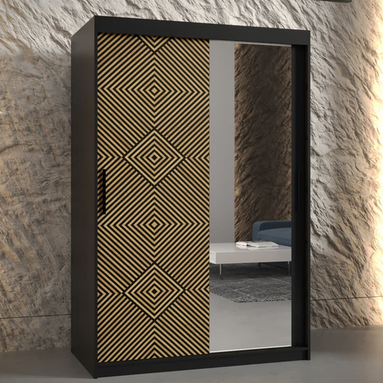 Product photograph of Keene Ii Mirrored Wardrobe 120cm With 2 Sliding Doors In Black from Furniture in Fashion