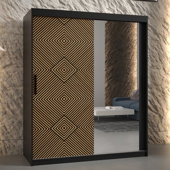 Product photograph of Keene Ii Mirrored Wardrobe 150cm With 2 Sliding Doors In Black from Furniture in Fashion