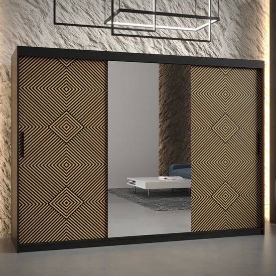 Product photograph of Keene Ii Mirrored Wardrobe 250cm With 2 Sliding Doors In Black from Furniture in Fashion
