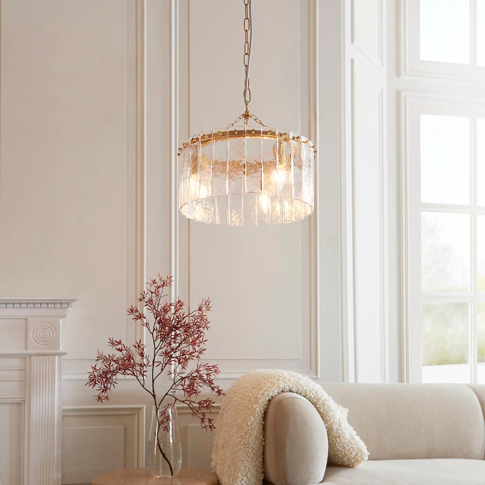Keene 3 Light Glass Pendant Ceiling Light In Brushed Aged Brass