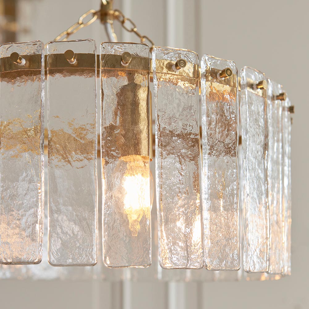 Keene 3 Light Glass Pendant Ceiling Light In Brushed Aged Brass