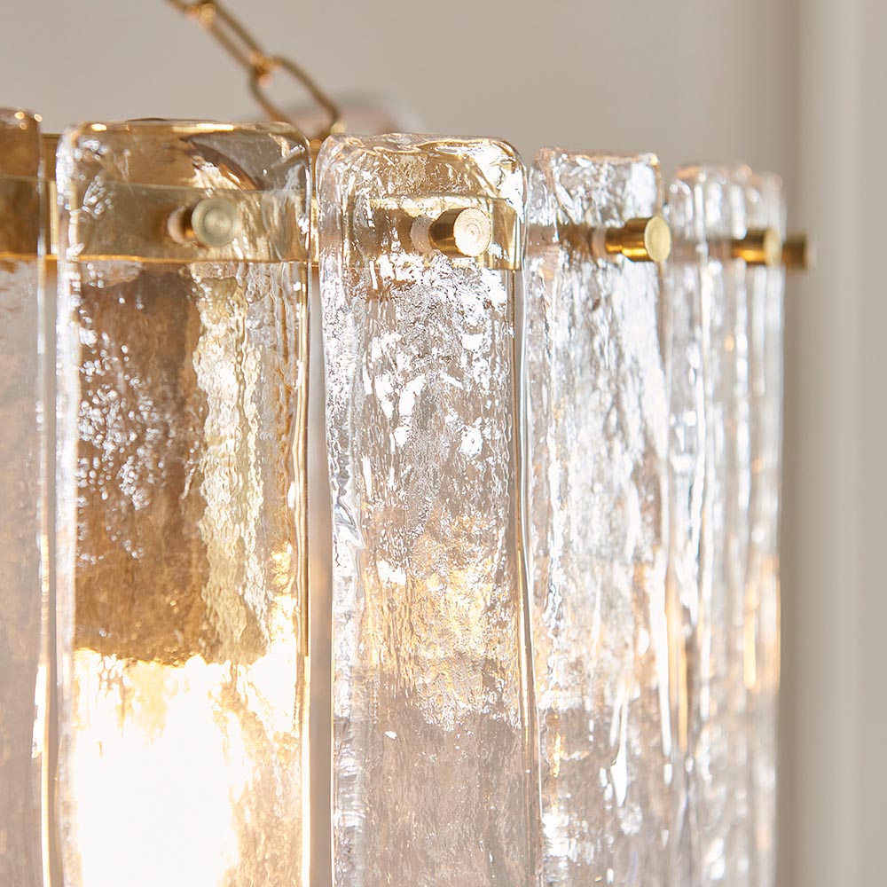 Keene 3 Light Glass Pendant Ceiling Light In Brushed Aged Brass