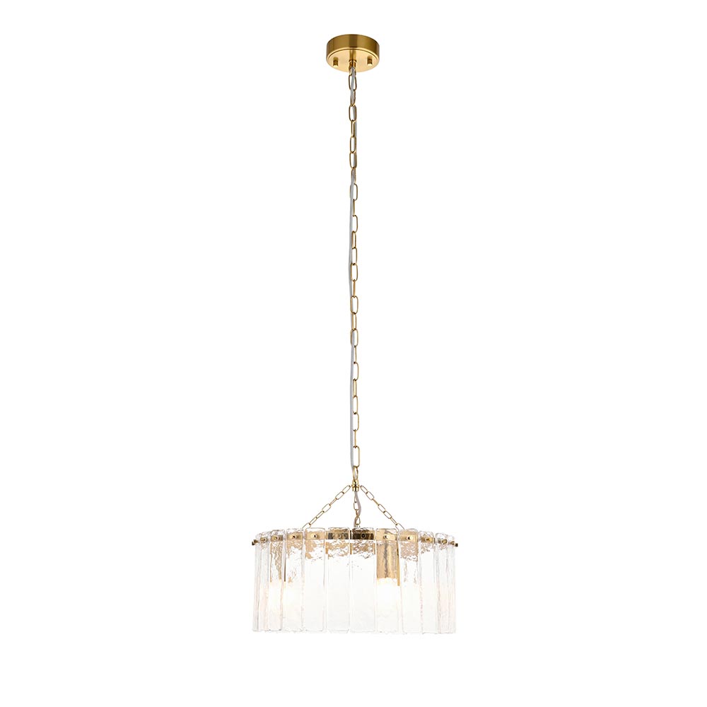 Keene 3 Light Glass Pendant Ceiling Light In Brushed Aged Brass