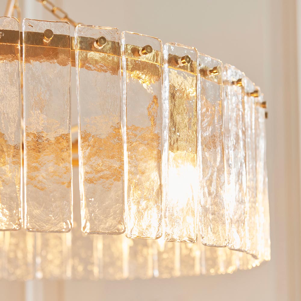 Keene 5 Light Glass Pendant Ceiling Light In Brushed Aged Brass