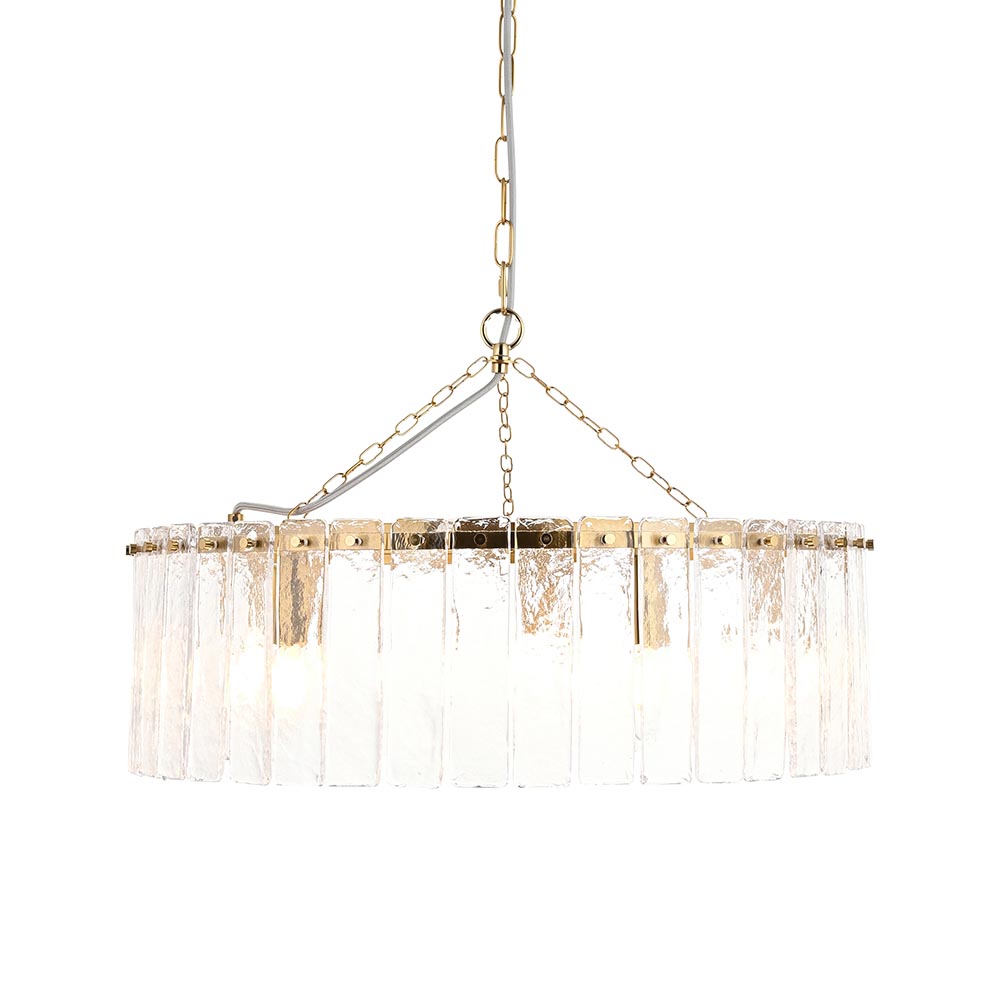 Keene 5 Light Glass Pendant Ceiling Light In Brushed Aged Brass
