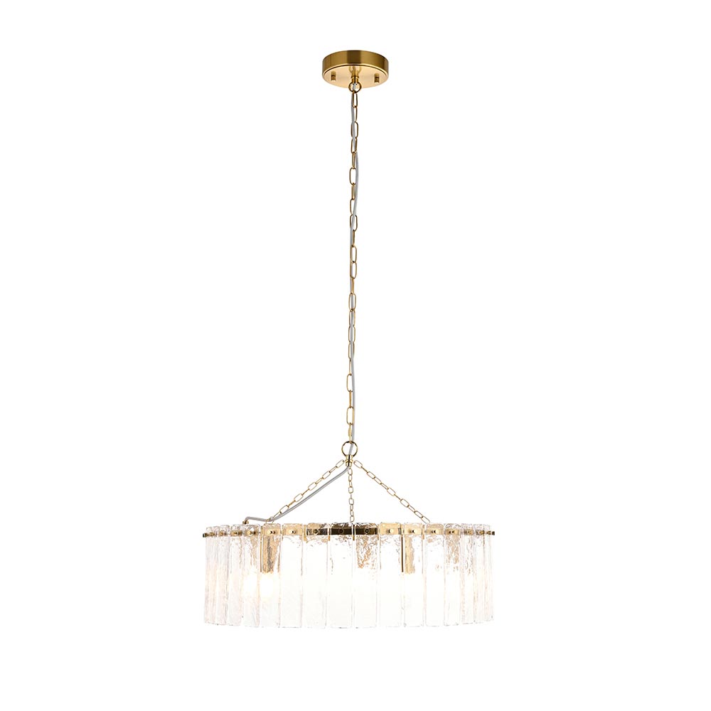 Keene 5 Light Glass Pendant Ceiling Light In Brushed Aged Brass