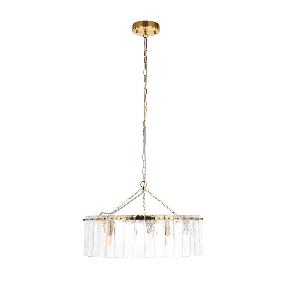 Keene 5 Light Glass Pendant Ceiling Light In Brushed Aged Brass