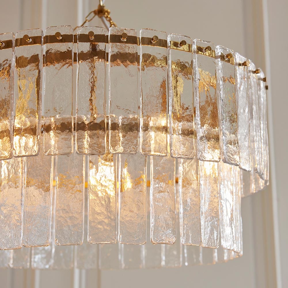 Keene 5 Light Glass Tiered Pendant Ceiling Light In Aged Brass