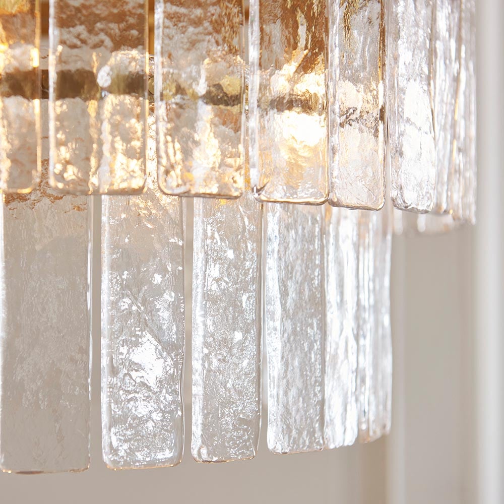 Keene 5 Light Glass Tiered Pendant Ceiling Light In Aged Brass