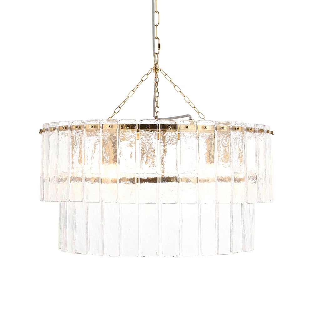 Keene 5 Light Glass Tiered Pendant Ceiling Light In Aged Brass