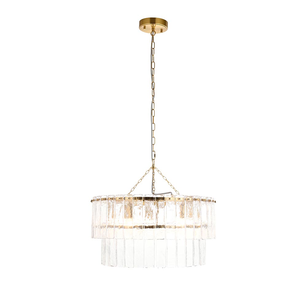 Keene 5 Light Glass Tiered Pendant Ceiling Light In Aged Brass