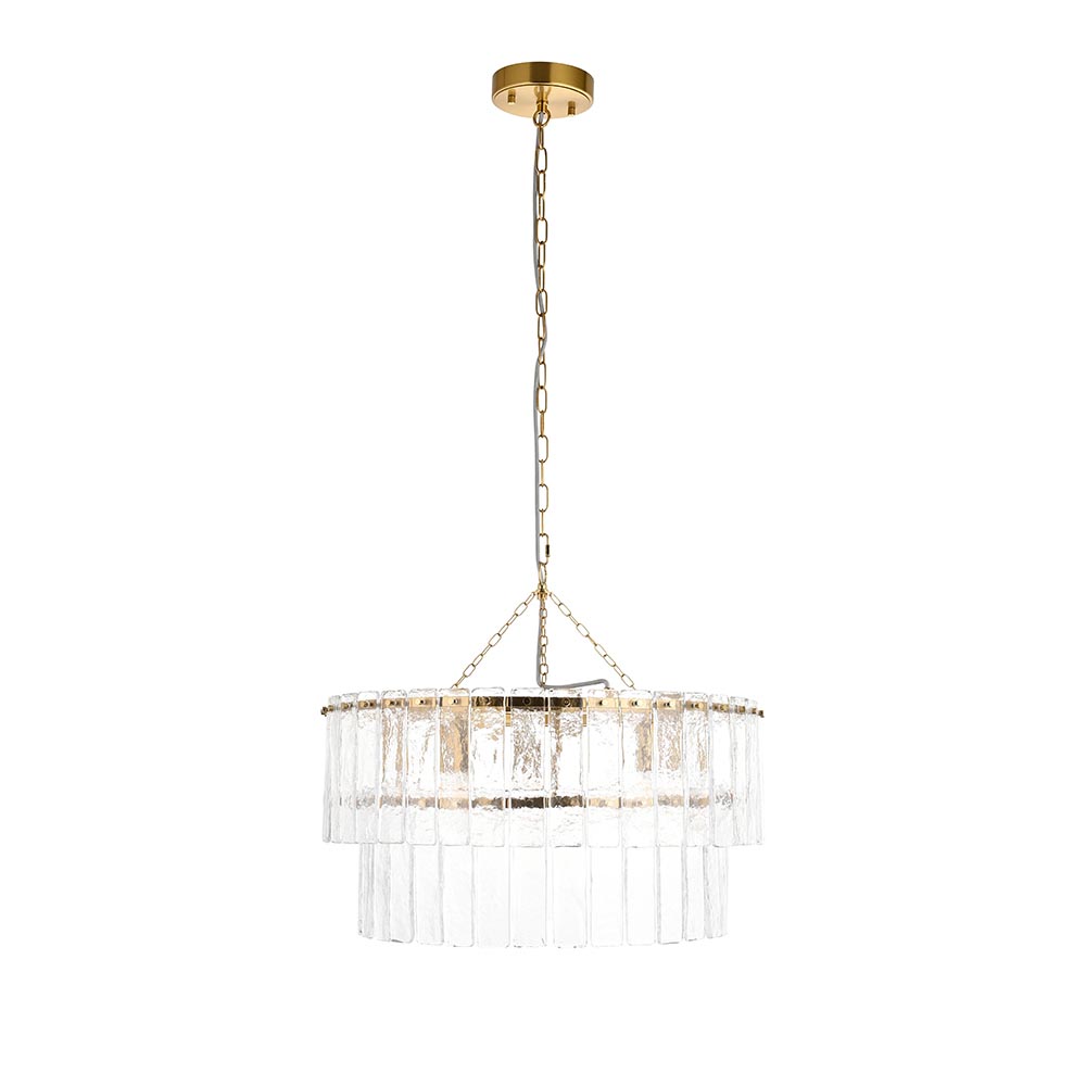 Keene 5 Light Glass Tiered Pendant Ceiling Light In Aged Brass