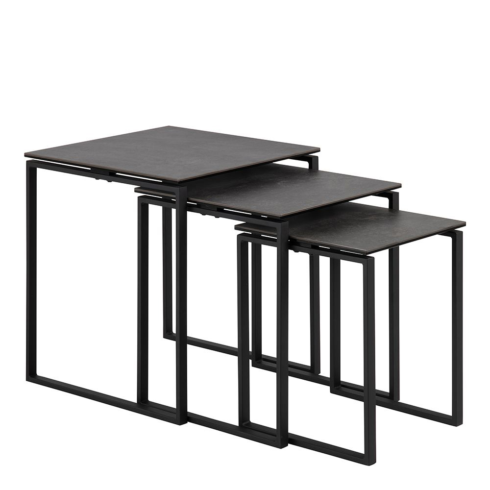 Keene Black Ceramic Nest Of 3 Tables With Metal Frame