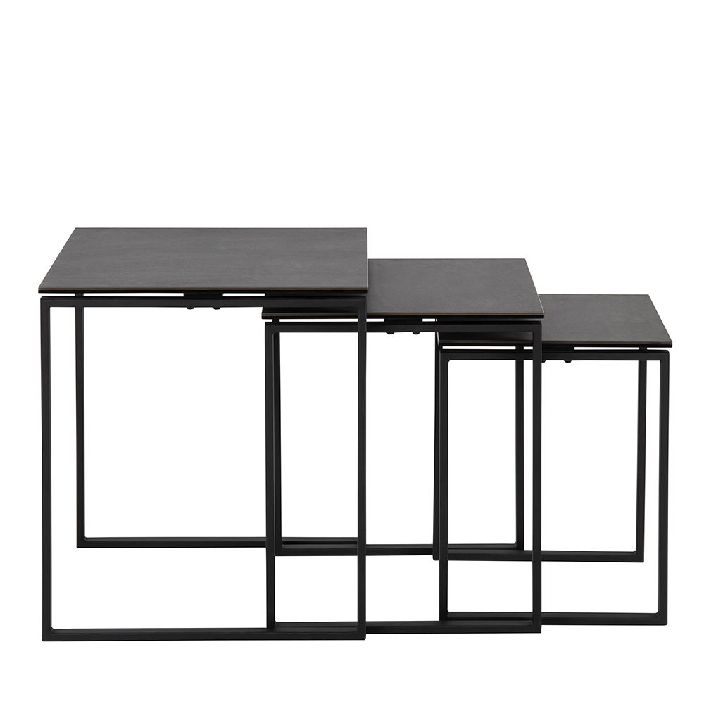 Keene Black Ceramic Nest Of 3 Tables With Metal Frame