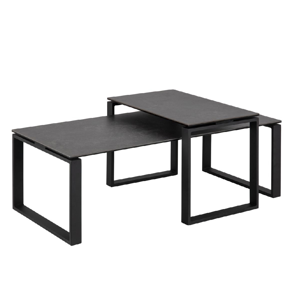 Keene Black Ceramic Nesting Coffee Tables With Metal Frame