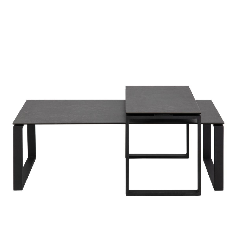 Keene Black Ceramic Nesting Coffee Tables With Metal Frame