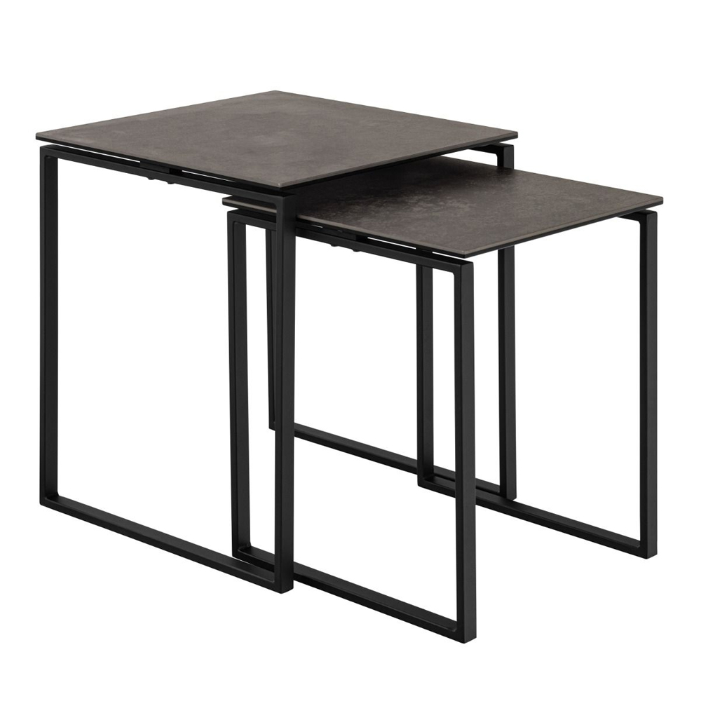 Keene Ceramic Square Nesting Coffee Tables In Black