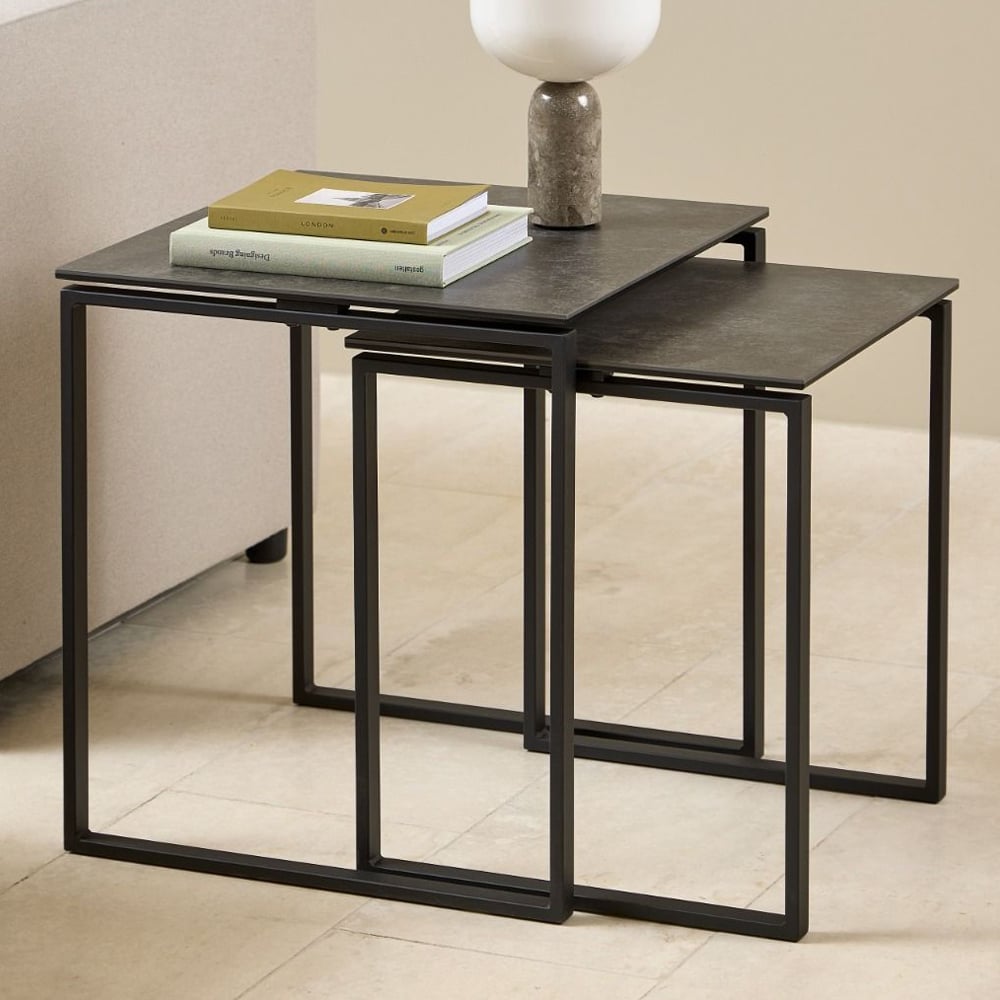 Keene Ceramic Square Nesting Coffee Tables In Black