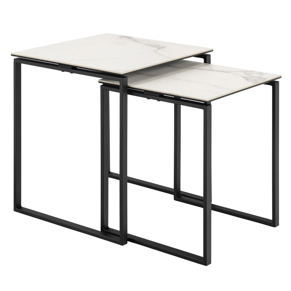 Keene Ceramic Square Nesting Coffee Tables In White