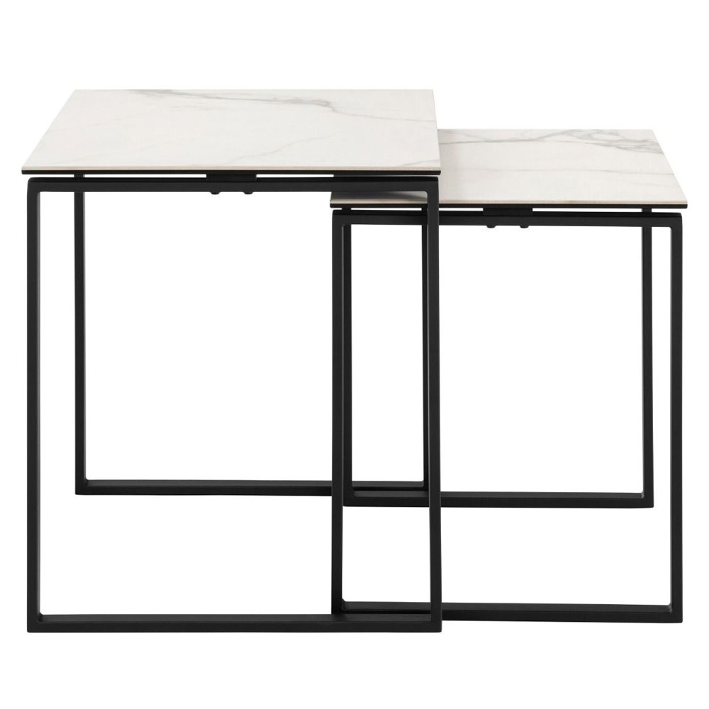 Keene Ceramic Square Nesting Coffee Tables In White
