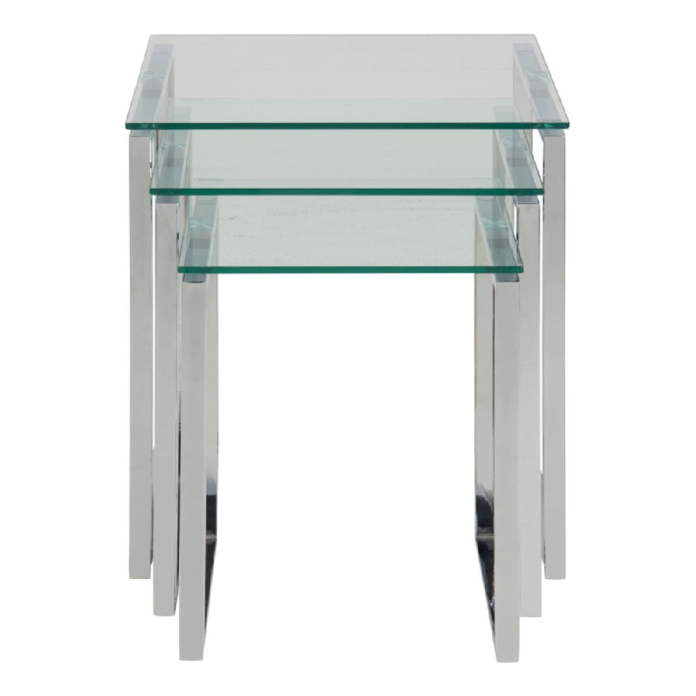 Keene Clear Glass Nest Of 3 Tables With Chrome Metal Frame