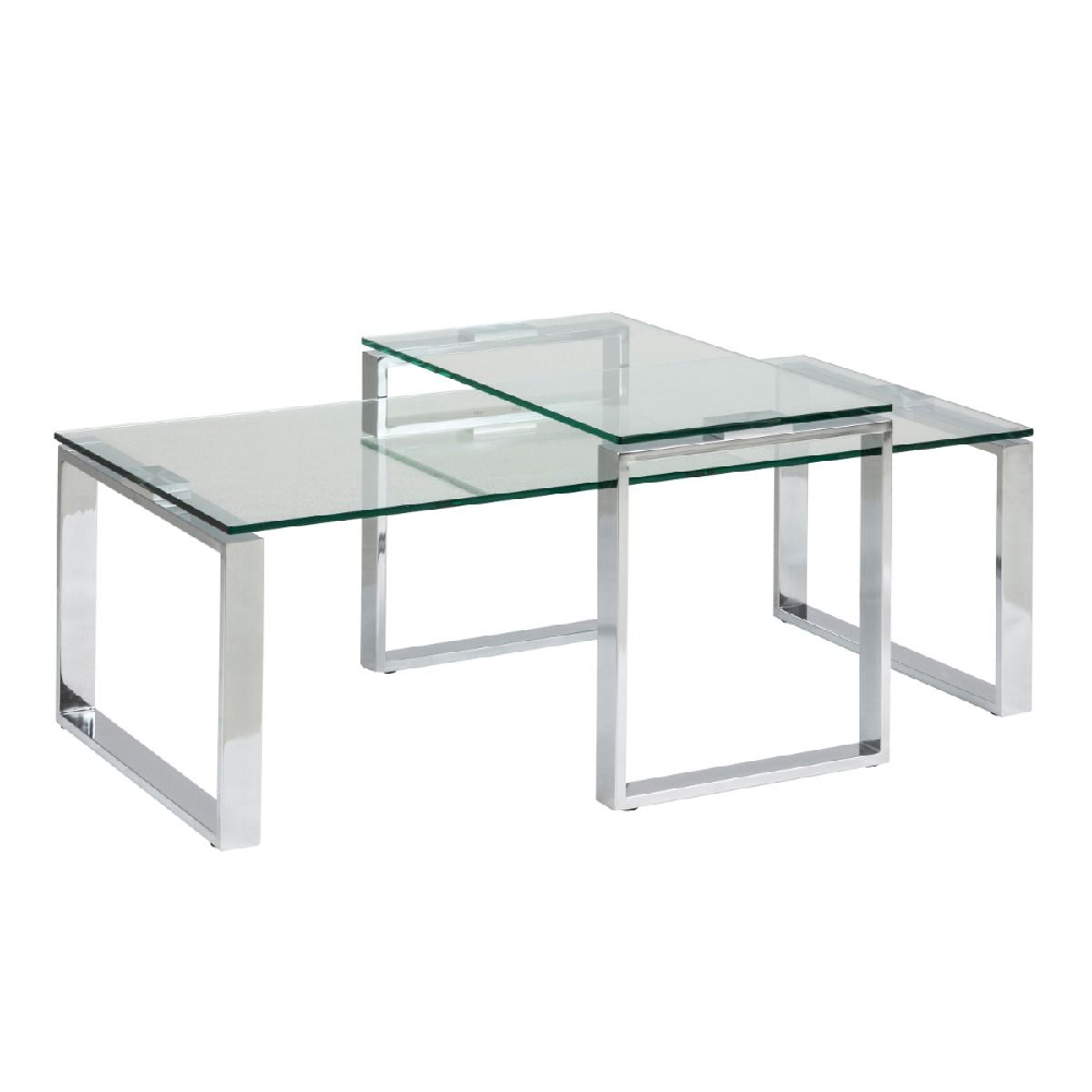 Read more about Keene clear glass nesting coffee table with chrome metal frame