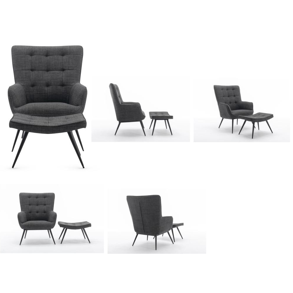Keene Fabric Accent Chair With Stool In Charcoal