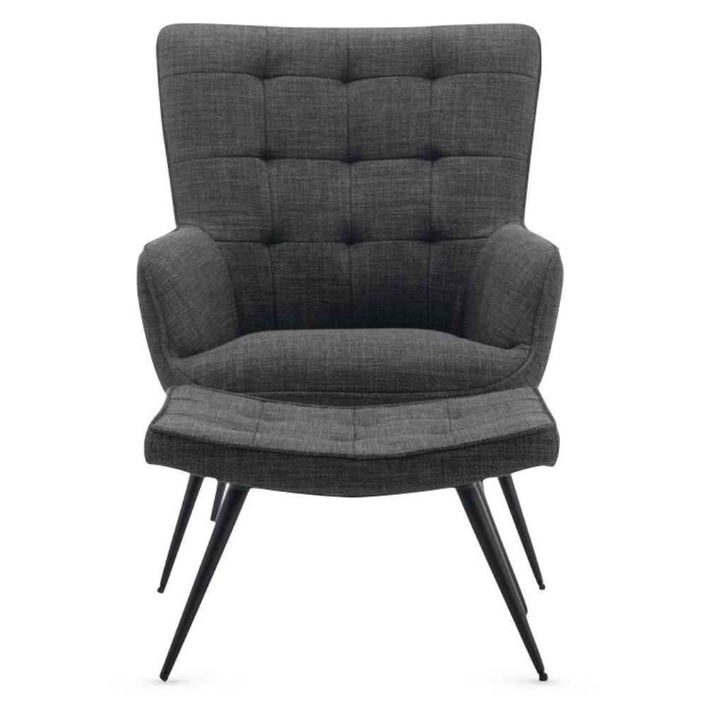 Keene Fabric Accent Chair With Stool In Charcoal