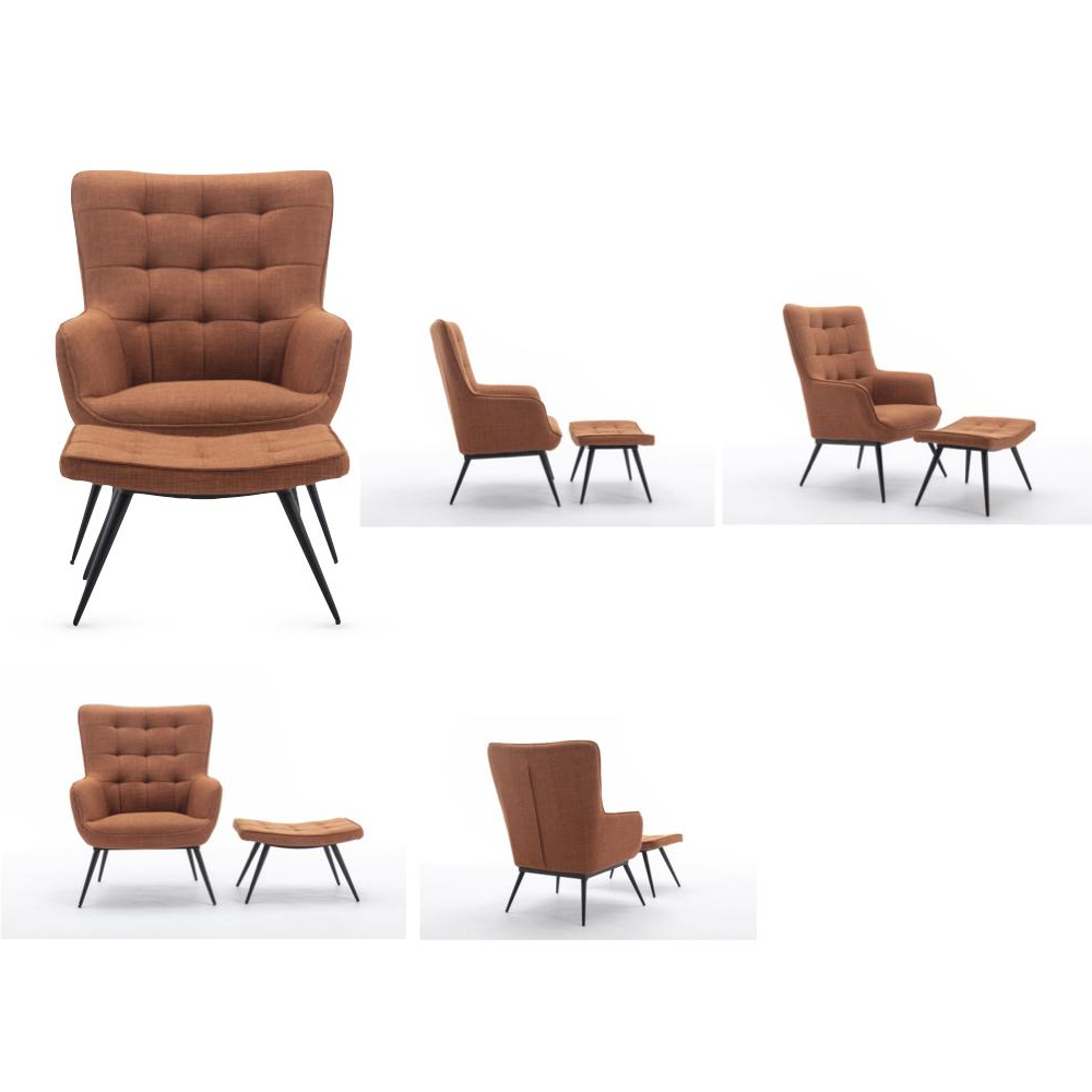 Keene Fabric Accent Chair With Stool In Copper