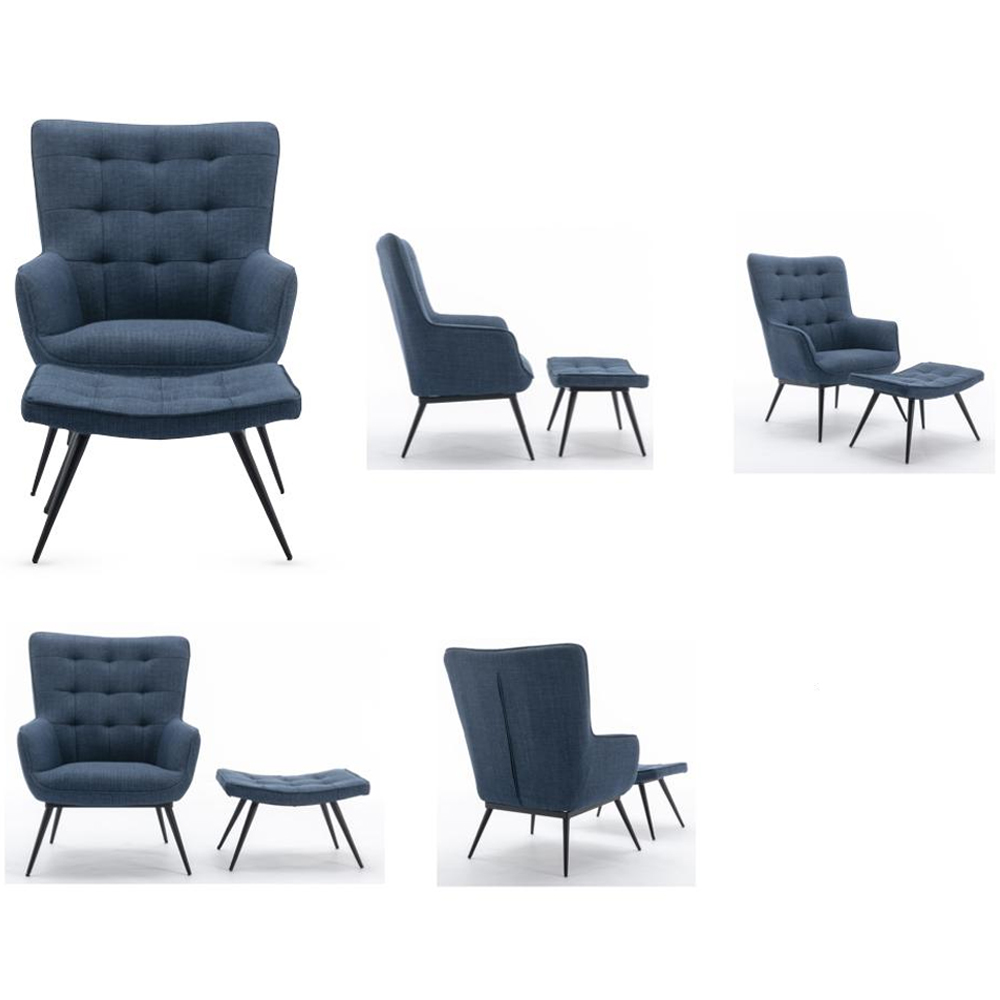 Keene Fabric Accent Chair With Stool In Denim Blue