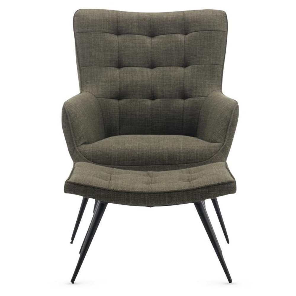 Keene Fabric Accent Chair With Stool In Moss Green