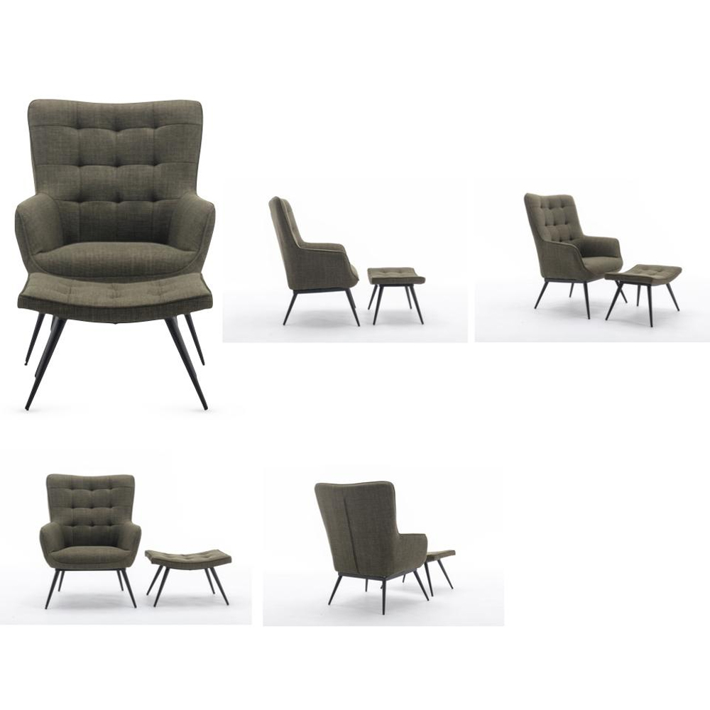 Keene Fabric Accent Chair With Stool In Moss Green