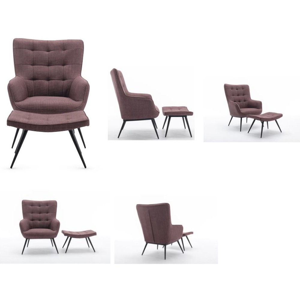 Keene Fabric Accent Chair With Stool In Mulberry