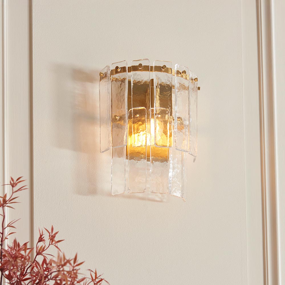 Keene Handmade Glass Wall Light In Brushed Aged Brass