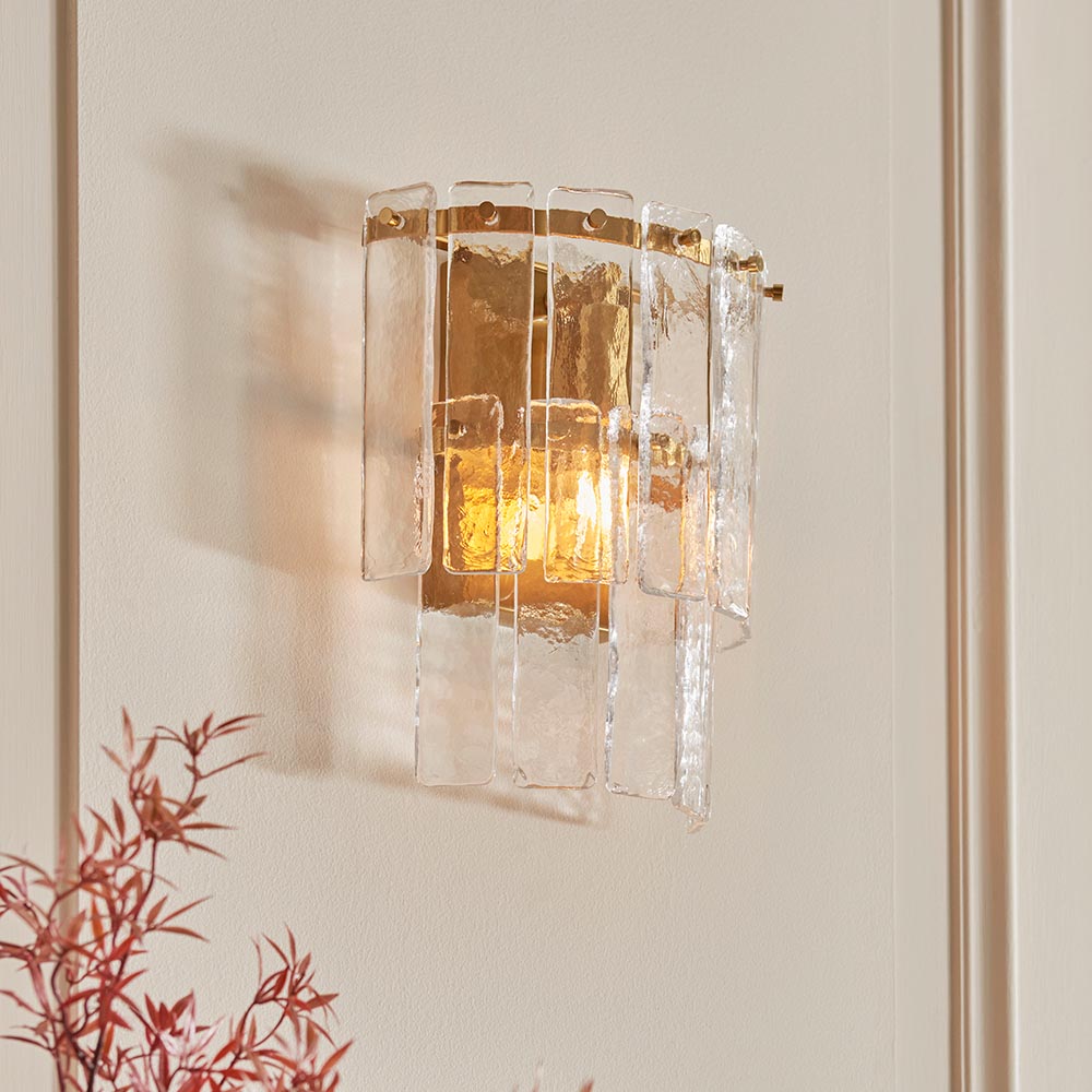 Keene Handmade Glass Wall Light In Brushed Aged Brass