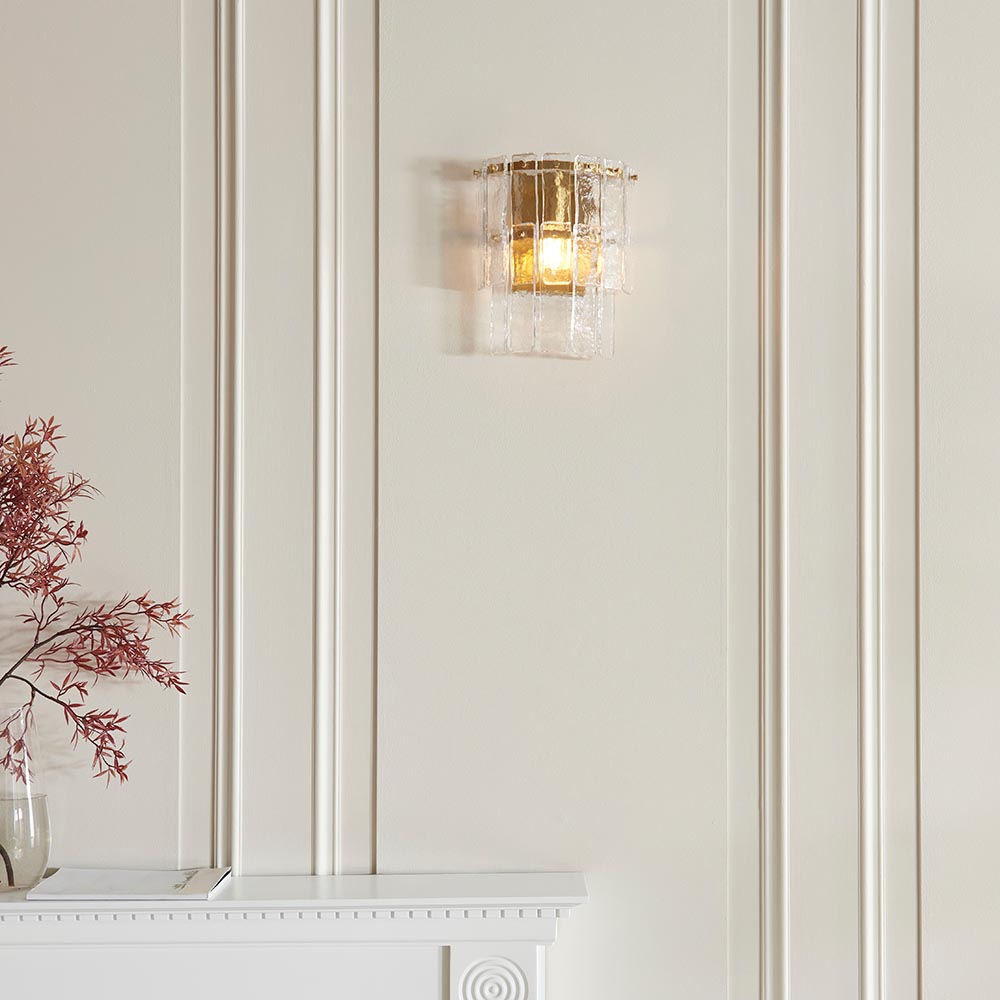 Keene Handmade Glass Wall Light In Brushed Aged Brass