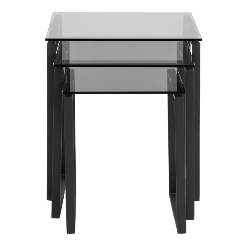 Keene Smoked Glass Nest Of 3 Tables With Black Metal Frame