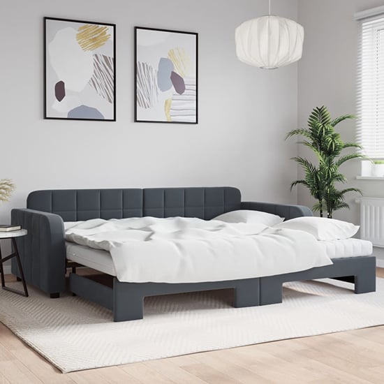 Keene Velvet Daybed With Guest Bed And Mattress In Dark Grey