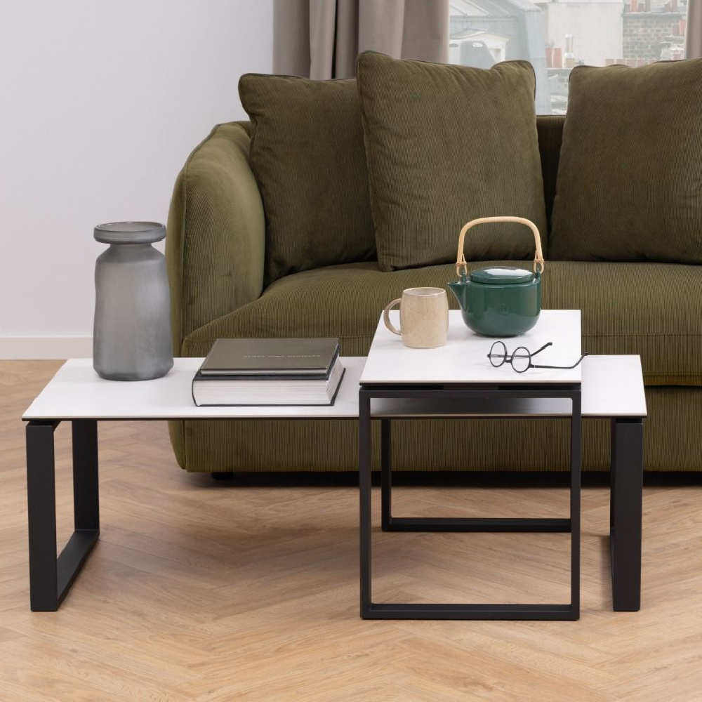 Read more about Keene white ceramic nesting coffee tables with metal frame